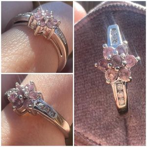 10k White Gold Pink Sapphire Floral Cluster Ring